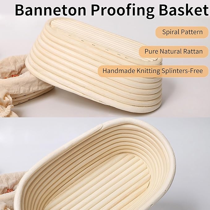 Banneton Bread Proofing Basket, 2 Pack 10 Inch Oval Sourdough Proofing Basket, Sourdough Bread Baking Supplies for Making Baking Fermentation Food Storage Tools