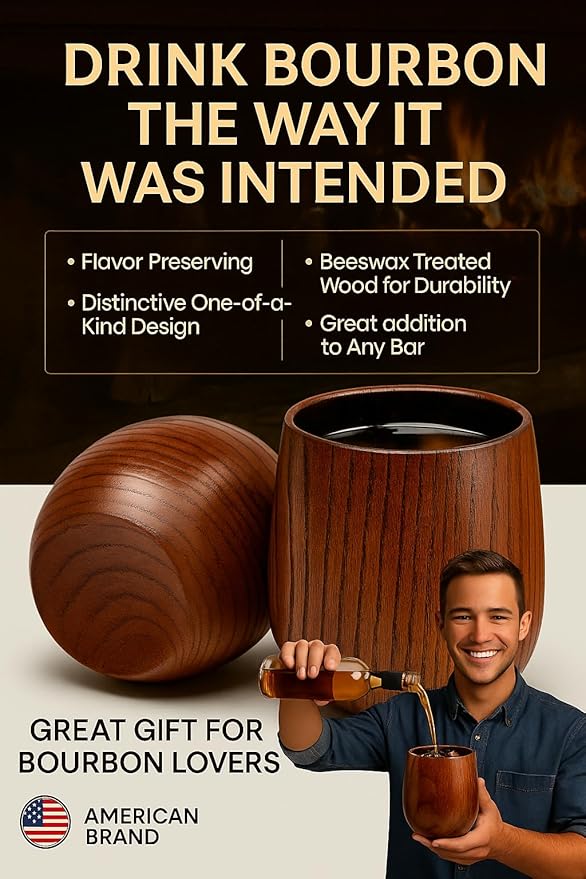 Premium Handcrafted Charred Wooden Bourbon Drinking Glass ??Bourbon Glass for Whiskey Lovers | Unique Bourbon Gifts for Men ??Perfect for Dad, Husband or Groomsmen | By a Trusted USA Brand