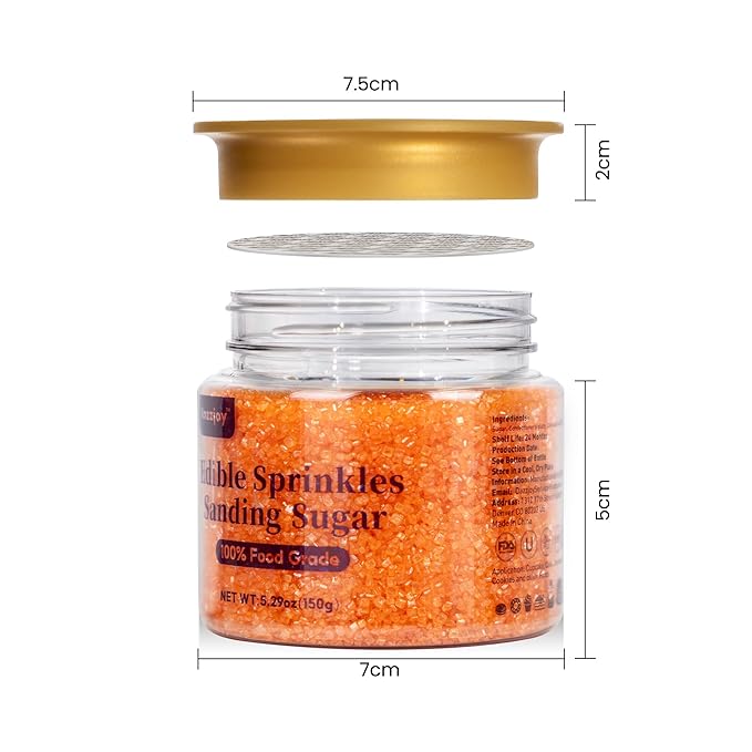 Orange Sanding Sugar Sprinkles, Food Grade 150g, Edible Sprinkles for cupcake decorating, Cake Toppers, Sprinkles Decoration, Ice Cream, Wedding Party Valentines Halloween Christmas Supplies