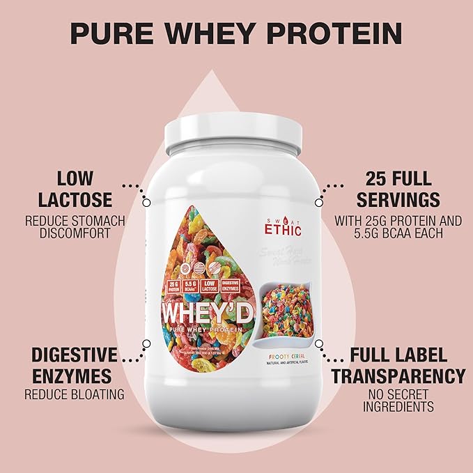 Whey'd Protein Powder, 25 G Whey Protein Blend with Concentrate, Isolate & Hydrolysate, Low Lactose & Digestive Enzymes for Easy Mixing & Smooth Texture, Frooty Cereal Flavor, 25 Servings