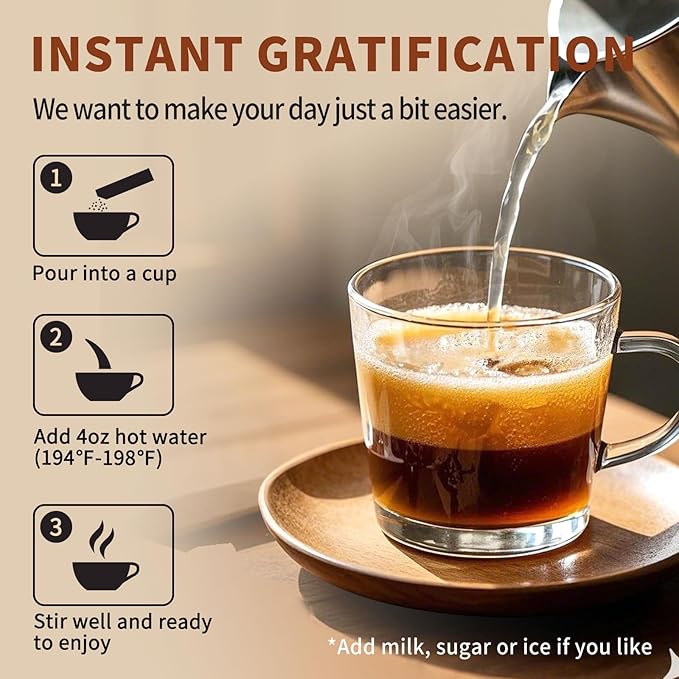 Instant Coffee Packets Single Serve Sticks 30 Sachets, Medium Roast Arabica Black Coffee Individual Packs for Camping Travel, Sugar Free Instant Hot/Iced Coffee Packs, Bulk Instant Coffee Singles