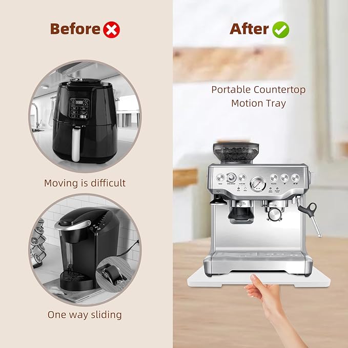 360째 Rolling Tray Bamboo Appliance Slider for Kitchen Appliances, for Breville Espresso Machine Accessories, Sliding Tray for Coffee Maker Appliances Mat Easily from Under The Cabinet White13"횞15.7"
