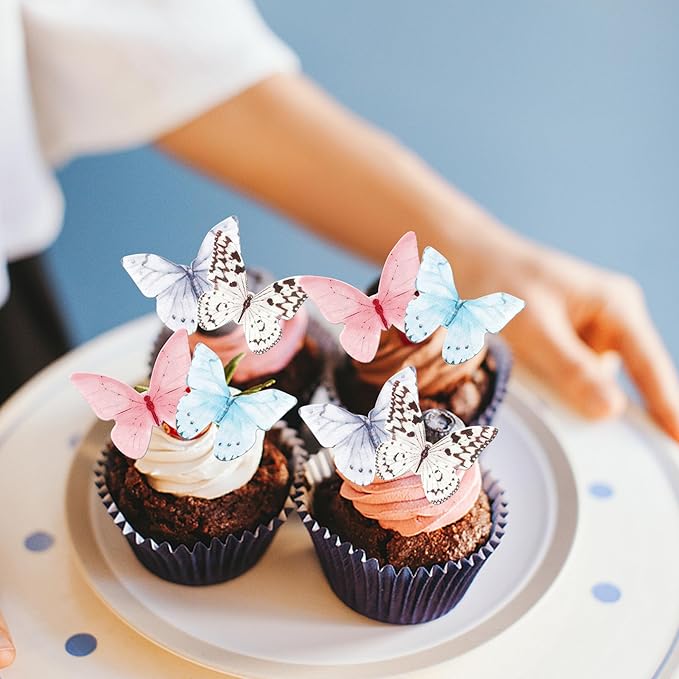 48 PCS Edible Butterfly Cupcake Toppers Colorful Wafer Paper Butterflies Cake Decorations Edible Butterfly Cupcake Picks for Butterfly Theme Baby Shower Wedding Birthday Party Decorations Supplies