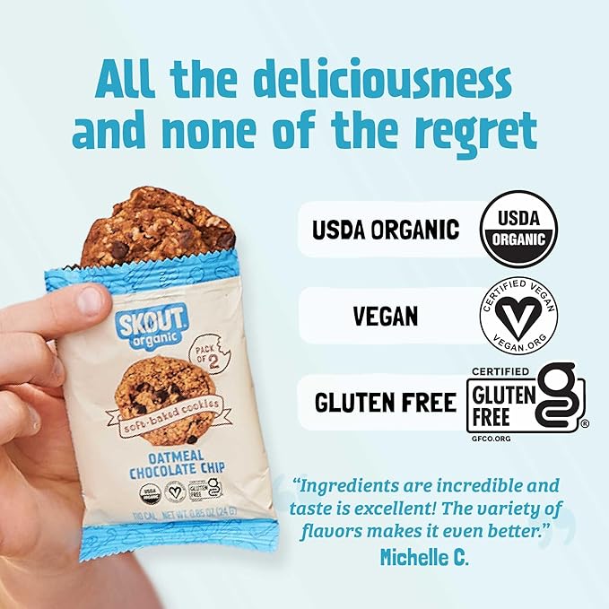 Skout Organic Oatmeal Chocolate Soft Baked Cookies (3 Pack) | Soft Baked Cookies | Plant-Based | Vegan | Gluten, Dairy, & Soy Free