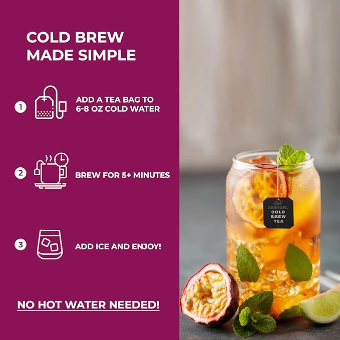 Life Plus Style Gourmet TEA CENTRAL Passion Fruit Iced Tea with Organic Ceylon Green Tea Refreshing Tea Beverages Natural Flavored Cold Brew Tea Bags Everyday Wellness Iced Drink 25 Tea Bags
