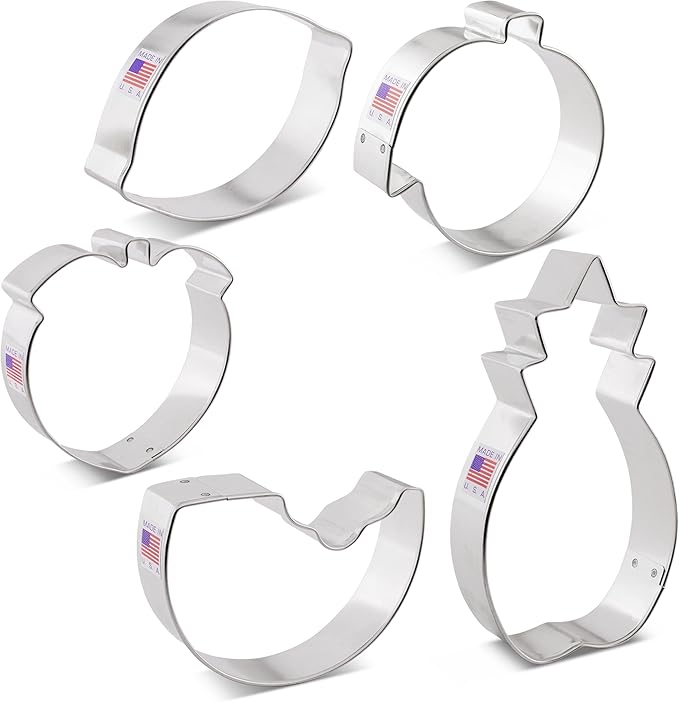 Fruit Cookie Cutters Summer 5-Pc. Set Made in USA by Ann Clark, Watermelon, Peach, Lemon, Orange, Pineapple