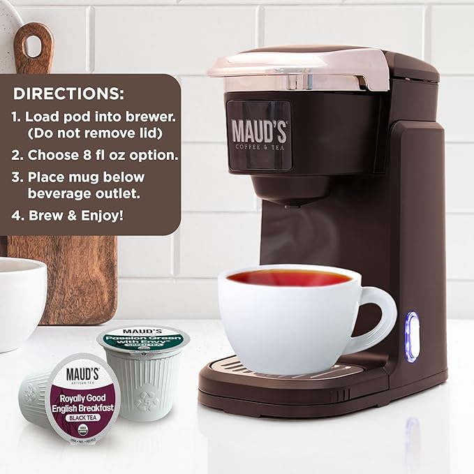Maud's Organic Passion Green Tea & Organic English Breakfast Black Tea Bundle, 48 ct, Recyclable Single Serve Pods ??100% Gourmet Blended Tea Leaves, Compatible with Keurig K Cups Maker