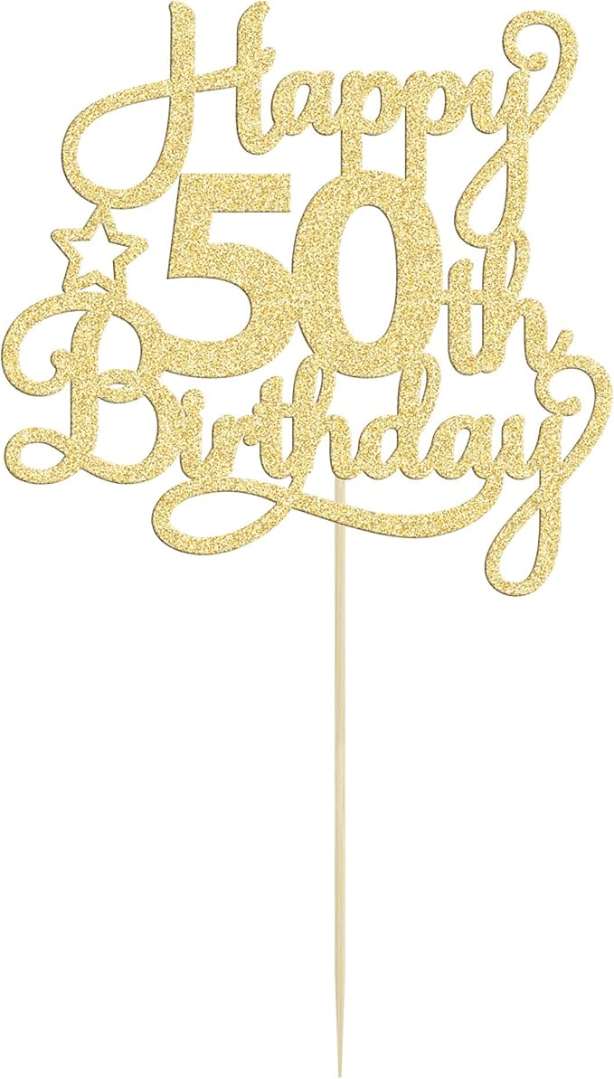 1 Pack Happy 50th Birthday Cake Topper Gold Glitter 50 & Fabulous Cheers to 50 Years Old 50th Birthday Cake Pick for Celebrating 50th Birthday Anniversary Party Cake Decorations Supplies