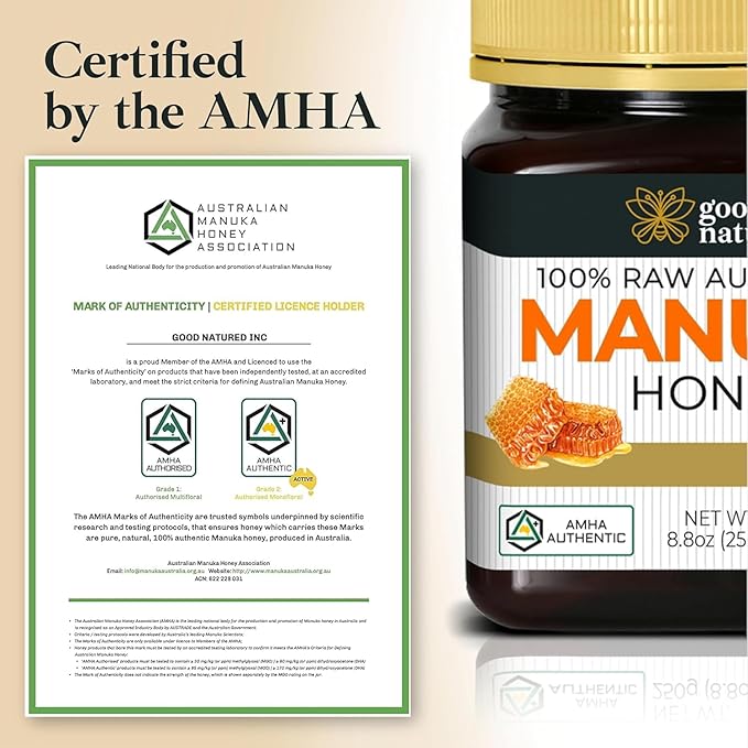 Good Natured Manuka Honey (MGO 850+) - High Grade Raw Manuka Honey Medical Grade, Non-GMO, Lab-Tested & AMHA Certified, BPA-free, 8.8 oz