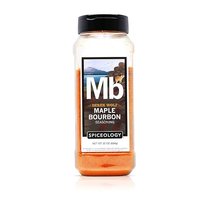 Spiceology & Derek Wolf - Maple Bourbon Seasoning - Sweet & Smoky Barbeque Rubs, Seasonings and Spice Blends - Use On: Ribs, Pork Shoulder, Beef, Bacon, Chicken Wings, Popcorn, Scallops or Duck Breast - 22 oz