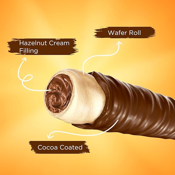 Snack Break Hazelnut Wafer Rolls, Rolled Wafer Cookies, Cocoa Coated Delicious Snack, Individually Wrapped, Crunchy Sticks for On-the-Go, Coffee, Tea, 24 Count (Pack of 12)