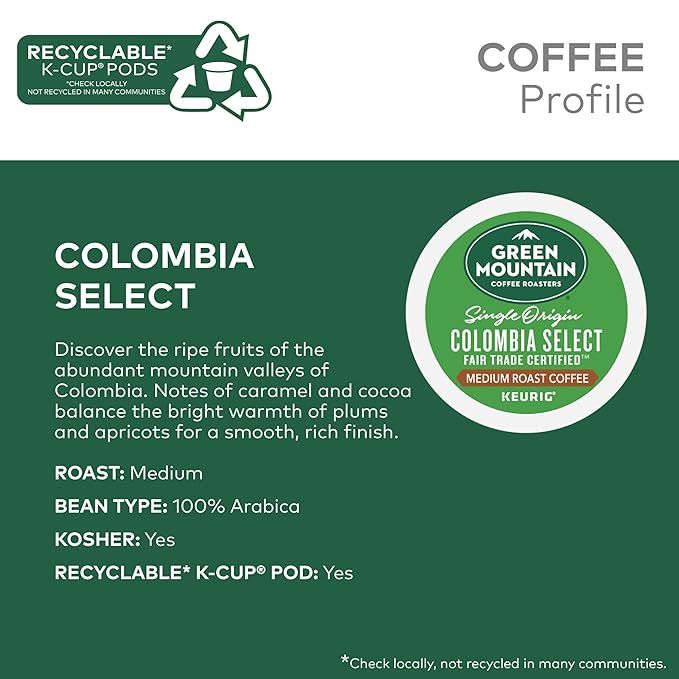 Green Mountain Coffee Roasters Colombia Select Coffee, Keurig Single-Serve K-Cup Pods, Medium Roast Coffee, 96 Count