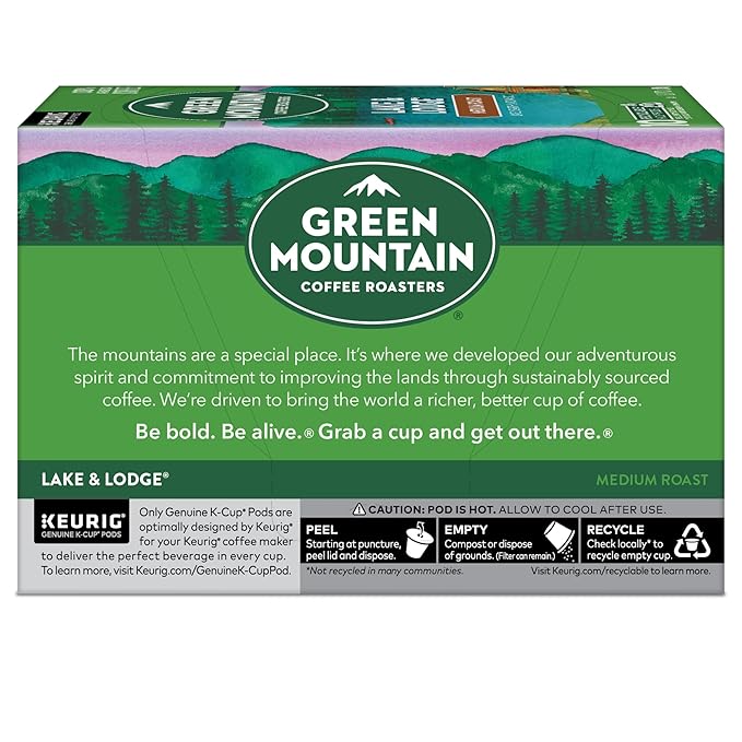Green Mountain Coffee Roasters Lake and Lodge Blend Keurig Single-Serve K-Cup pods, Dark Roast Coffee, 60 Count (6 Packs of 10)