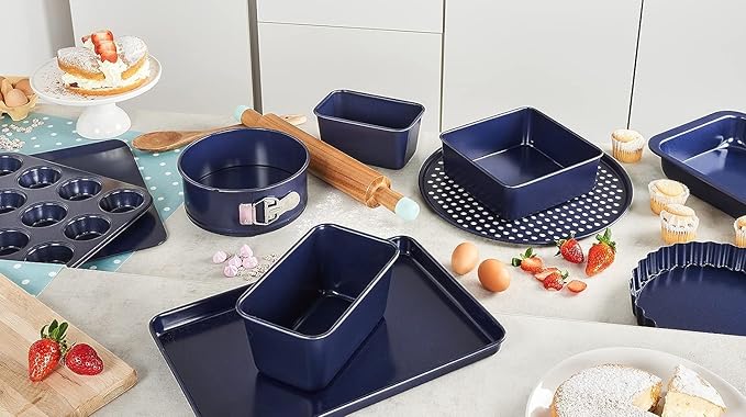 Zyliss E980197 Non-Stick Loose Base Tart Tin | 25cm/10in | Carbon Steel | Dark Blue | Cake Tin/Baking Tin/Bakeware/Cake Mould | Dishwasher Safe | 5 Year Guarantee