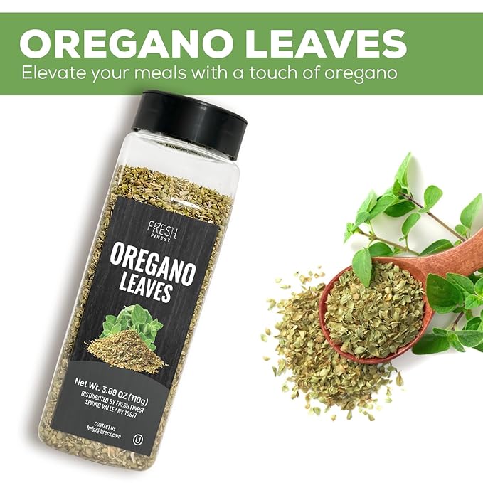 Fresh Finest Oregano 3.89oz - Premium Dried Oregano Leaves - All-Natural, Non-GMO, Gluten-Free, Kosher - Perfect for Cooking, Seasoning, and Garnishing