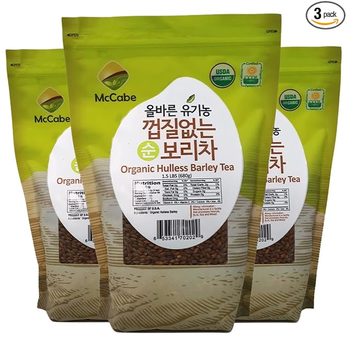 McCabe Organic Hulless Barley Tea - Roasted Hulless Barley Tea | USDA and CCOF Certified | Product of USA | 1.5 lbs (24 Oz) Pack of 3