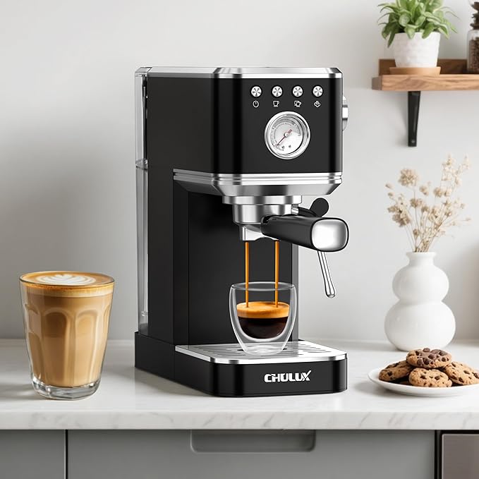 CHULUX Slim Espresso Machine with Milk Frother Steam Wand, 20 Bar Professional Italian Pump Espresso Coffee Machine for Home Cappuccino & Latte Maker, Black