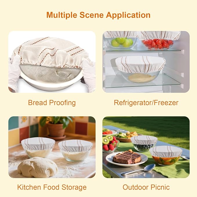 Reusable Bowl Covers for Bread Proofing, 9/10/13 Inches Bread Proofing Cover, 3 Pcs Linen Cotton Food Cover for Sourdough Proofing Basket, Food Storage Baking Supplies for Home Bakers
