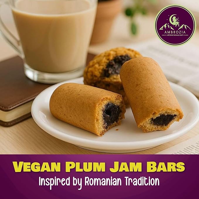 Ambrozia Vegan Snack Bars – Healthy Snack Plum-Filled Bar | Clean-Label, No Added Sugar, Handcrafted in EU | Healthy Romanian-Inspired Fruit Bar for Kids & Adults | 10 x 60g Individually Wrapped