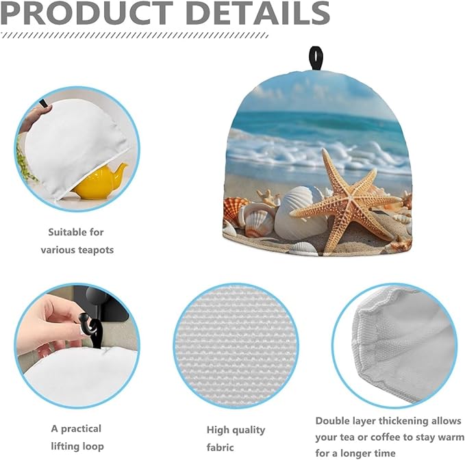 Starfish Tea Cosy for Teapot Cozy Beach Tea Cosy Kettle Dust Cover Teapot Dust Protector Home Kitchen Decorative Tea Cozies