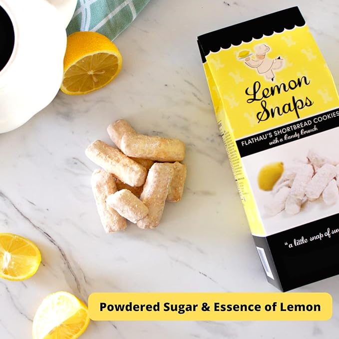 Flathau?셲 Fine Foods, Gourmet Shortbread Cookies, Handcrafted All Natural Artisan Bites, Southern-Baked Sweet Snaps with a Buttery Finish (Lemon Snaps, 8oz)