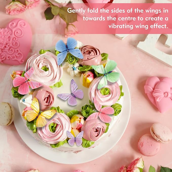 Butterfly Cupcake Toppers 72Pcs Edible Cake Decorations, 6 Colors, Wafer Paper Butterflies for Birthdays Weddings Baby Showers Party Supplies