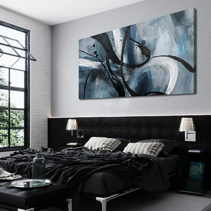 Abstract Canvas Wall Art Black And White Graffiti Lines Simple Art Modern Abstract Artwork Canvas Prints Canvas Picture Contemporary Wall Art Bedroom Living Room Office Decoration Framed 20x40