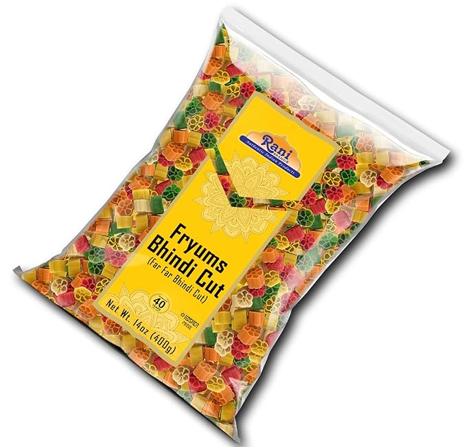 Rani Far Far / Fryums (Wheat & Tapioca Pellet) Bhindi Shape 14oz (400g) ~ Vegan, Kosher, Uncooked, Used to Make Papad, Bhungra / Chip Snack