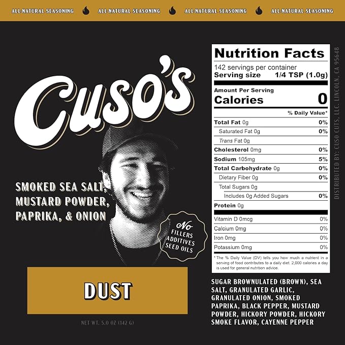 Cuso Cuts Dust BBQ Seasoning Rub - Steak Seasoning for Smoking, Grill. & Marinade - Spices for Steaks, Meat, Pork, Chicken, & Veggies - 1 Count BBQ Rubs - 5 oz bottle