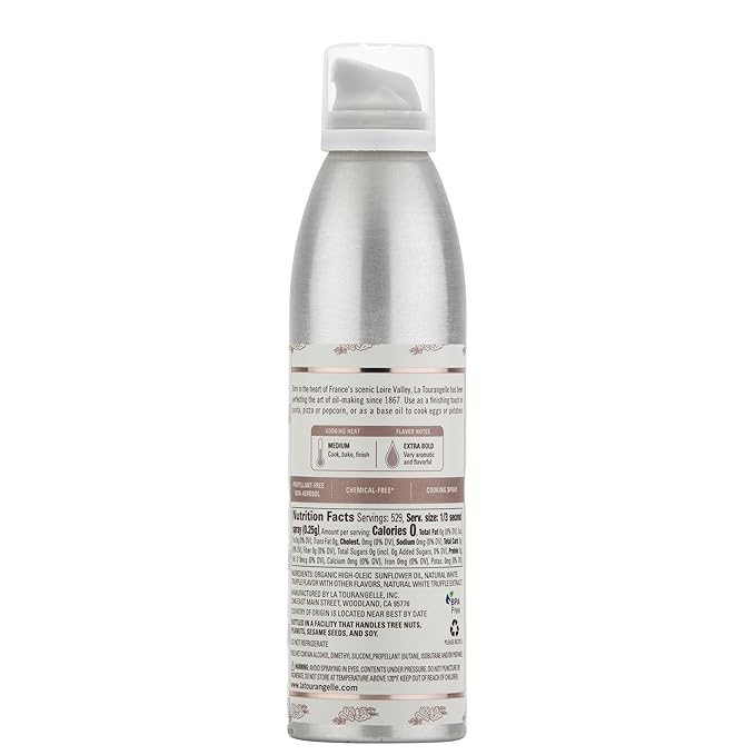 La Tourangelle, White Truffle Cooking Spray, Complex Gourmet Earthy Flavor for Spraying on Pasta, Popcorn, Vegetables, Potatoes, and More, 5 Fl Oz
