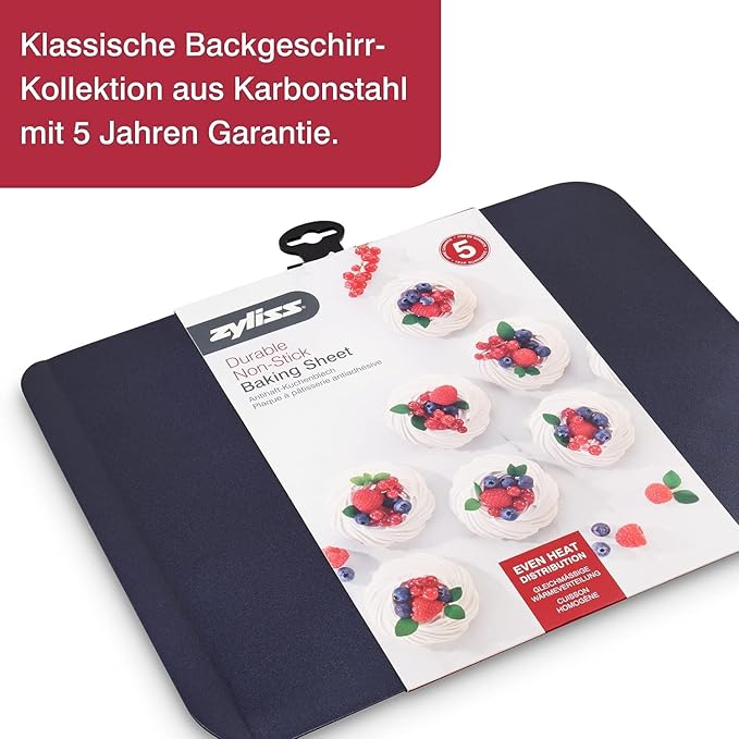 Zyliss E980192 Non-Stick Baking Sheet | Carbon Steel | Dark Blue | Baking Tin/Bakeware/Roasting | Dishwasher Safe | 5 Year Guarantee