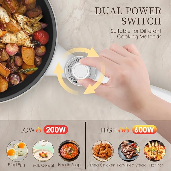 Audecook Hot Pot Electric with Steamer, 1.7L Mini Electric Skillet Portable Nonstick Saut챕 Pan with Power Adjustment, Rapid Noodles Cooker Travel Multicooker for Steak/Soup/Egg/Oatmeal/Noodles