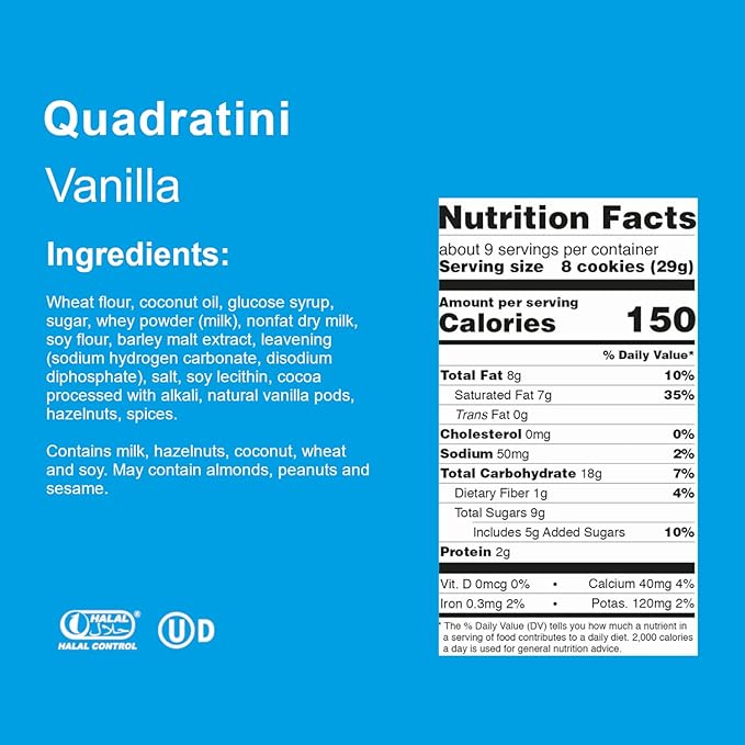 Loacker Quadratini Variety Pack Wafer Cookies LARGE - 30% Less Sugar - Mix of Hazelnut, Dark Chocolate, Vanilla and Chocolate - Premium Crispy Bite Size Wafers - LARGE Pack of 6