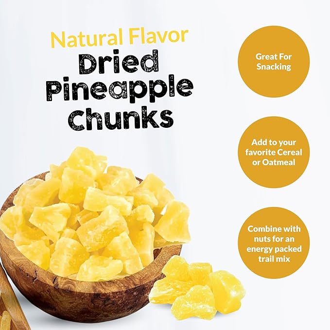 IAN's Dried Pineapple Chunks (2lb) Sweetened With Natural Cane Sugar - Dehydrated Pineapple Chunks, Candied Pineapple, Dried Fruit Energy Snacks