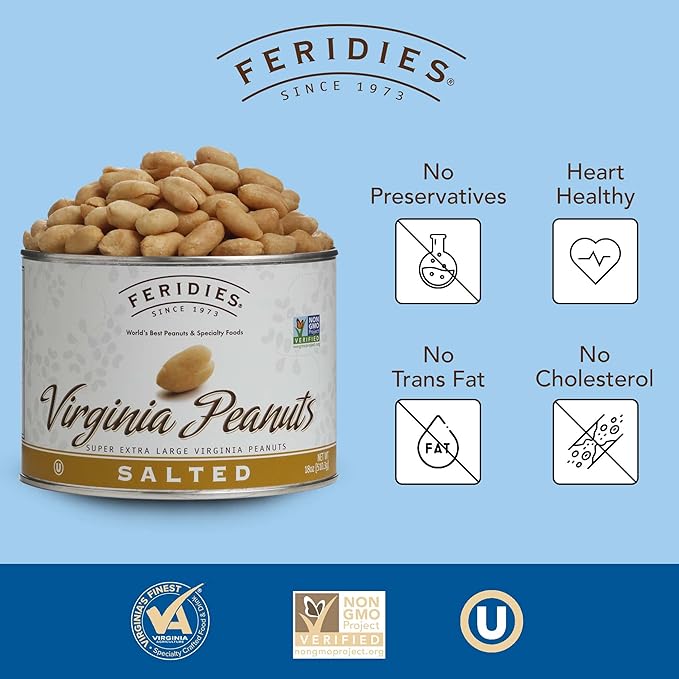 FERIDIES Super Extra Large Salted Virginia Peanuts 18 ounce Can