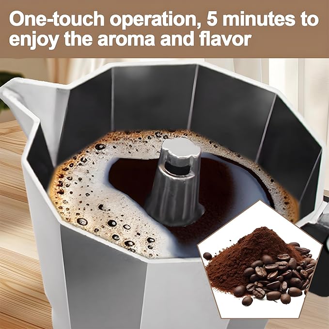 Aluminum Electric Moka Pot 5-6 Cup 270ml Express Coffee Maker Stovetop Espresso Portable Coffeemaker Italian Classic Brewing Greca Cafe Mocha with Removable Base and Overheating Protection Machine