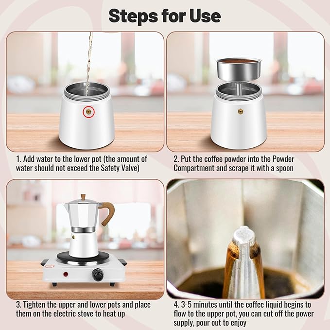 3 Cup Aluminum Moka Pot Classic Stovetop Espresso Coffee Maker 150ml 5oz Coffeemaker Percolator Mocha Express Preferred Cafe Makers for Italian and Cuban Cafì±?Brewing White