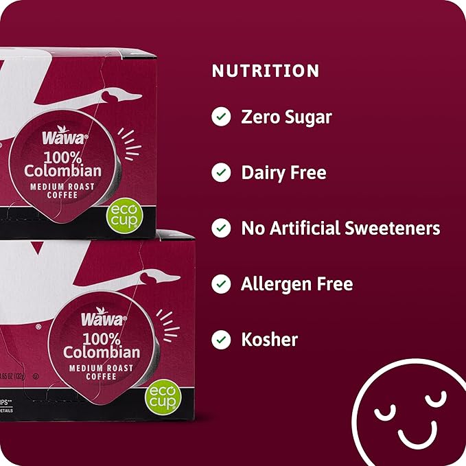 Wawa Colombian Medium Roast Single Cup Coffee Pods, 12 Pods, 1 Box, Medium Bodied Blend, Chocolate & Fruit Notes, Single Serve, 100% More Responsibly Sourced from Rainforest Alliance Certified Farms