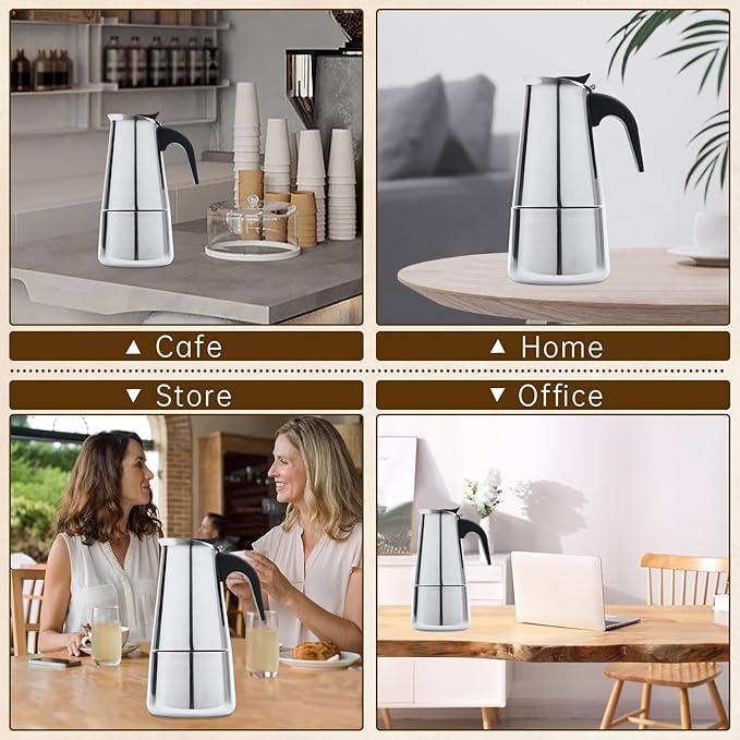 9Cups 450ml Stovetop Espresso Maker Stainless Steel Espresso Coffee Machine Maker Portable Moka Pot 110V Electric Espresso Percolator Maker with Electric Stove (450ml, 9cups)