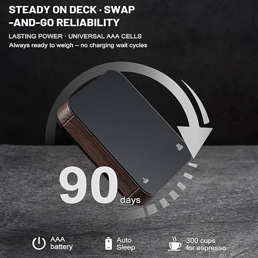 KitchenTour Caf챕Metric Coffee Scale with Timer 0.1g/2000g - Precision Scale for Espresso & Pour Over - Water Flow Speed Mode and Coffee Powder-to-Liquid Ratio Mode - Only Battery, LCD Display-Wood