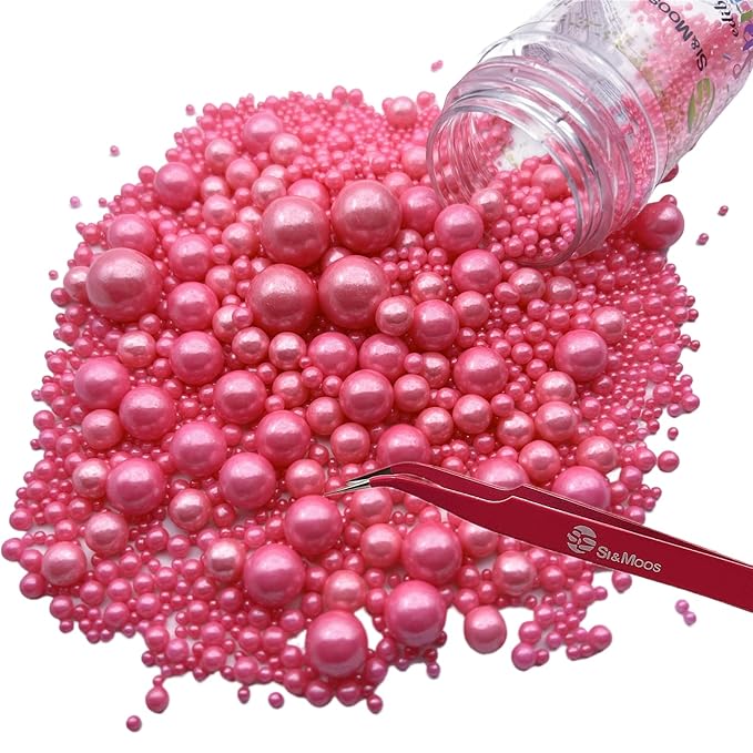 SE Si&Moos Hot Pink Edible Pearls Pink Pearl Sprinklesfor Cake Decorating Edible Cake Sugar Pearls Halloween Christmas Cookie Decorations Edible Cake Decorations for Cakes,Cupcakes Toppers 3.5 OZ with Tweezers