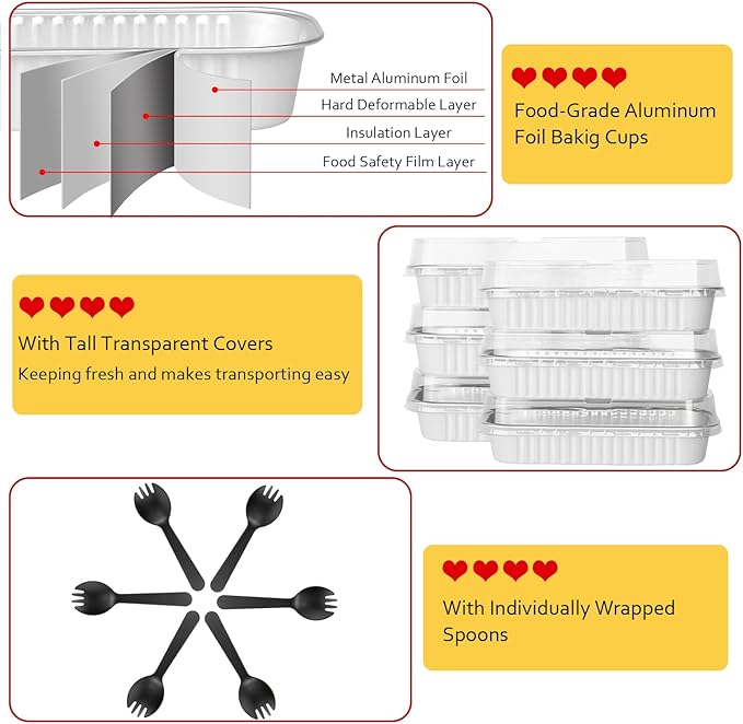 LNYZQUS Mini Loaf Baking Pans with Lids 50 Pack, 6.8oz Rectangle Aluminum Foil Mini Cake Baking Pans Tins Containers,Disposable Ramekins Baking Cups Muffin Tins-White