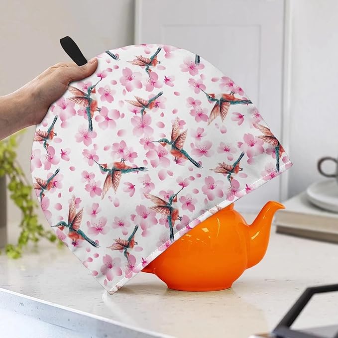 Each Blossom Hummingbird Tea Cozy for Teapot, Kitchen Kettle Dust Cover, Heat Resistant Breakfast Warmer Keep Warm Home Kitchen Accessories Fall Decorations for Home