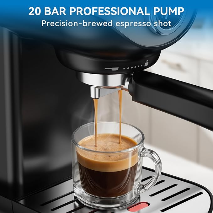 Espresso Machine, 20 BAR Pump Temperature Control, Compact Espresso Maker with Steam Milk Frother, Professional Coffee Makers for Home, Cappuccino, Latte, Gifts for Coffee Lover, Black