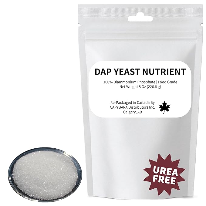 Yeast Nutrient 100% DAP - 8 Oz (226.8 g) - Food Grade Diammonium Phosphate (DAP) - Use in Winemaking Brewing Beer Mead Cider Kombucha Baking Bread Dough Conditioner - Sold by CAPYBARA Distributors Inc