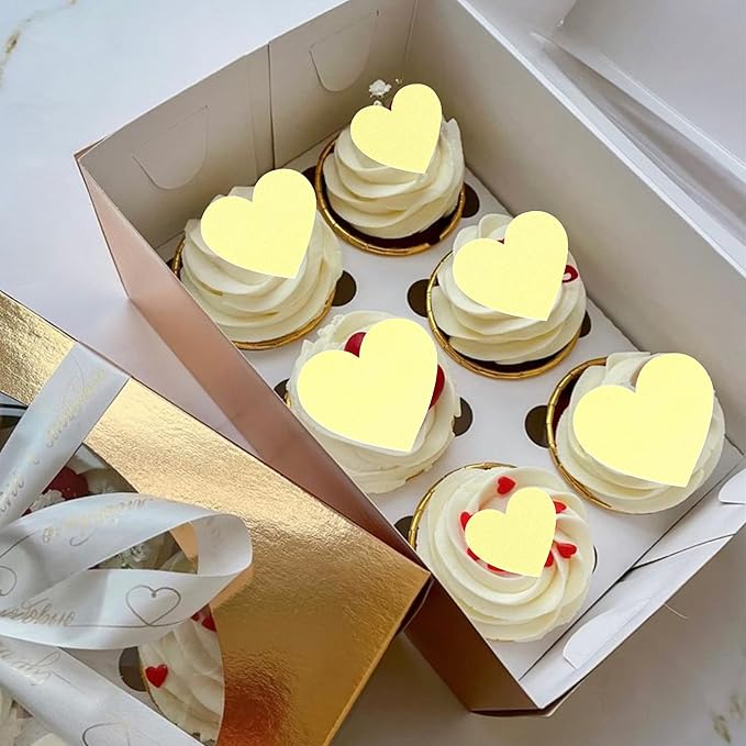 60 Pack Edible Heart Cake Topper Love Heart Cupcake Picks Water Paper Valentine's Day Theme Cake Decorations for Wedding Engagement Bridal Shower Birthday Party Supplies Yellow 2