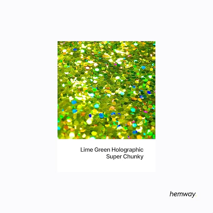 Hemway Premium Glitter Shaker - Lime Green Holographic | 115g Super Chunky Metallic Flake Sequins for Resin & Epoxy Crafts | Craft Supplies for Tumblers, Festival, Art