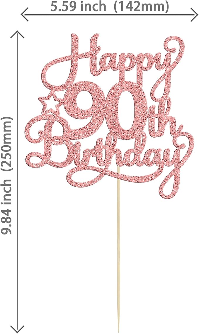 1 Pack Happy 90th Birthday Cake Topper Rose Gold Glitter 90 & Fabulous Cheers to 90 Years Old Birthday Cake Pick for Celebrating 90th Birthday Anniversary Party Cake Decorations Supplies