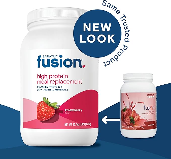 Bariatric Fusion Strawberry Meal Replacement 27g Protein Powder, 21 Serving Tub for Bariatric Surgery Patients Including Gastric Bypass and Sleeve Gastrectomy - No Gluten, Aspartame or Sugar