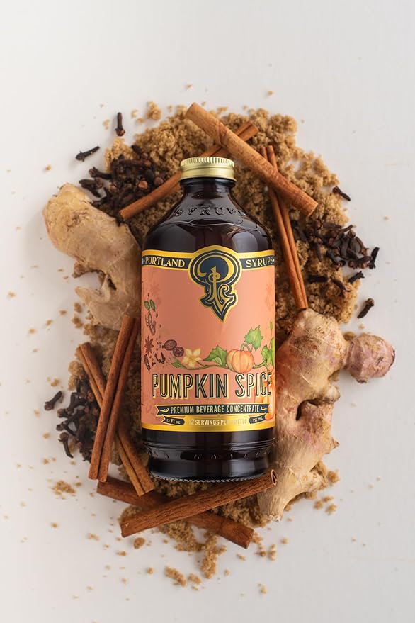Portland Syrups Pumpkin Spice Syrup - Organic Pumpkin & Ginger Coffee Syrup for Lattes, Mocktails, & Baking - Rich Flavor - Organic Cane Sugar - Natural Ingredients - 12 oz Bottle, 12 Servings